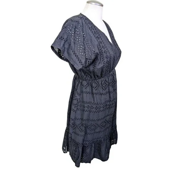 Valentina Naldi Eyelet Baby Doll Dress Size L Black Ruffle Italy Y2K Whimsigoth - Picture 3 of 7